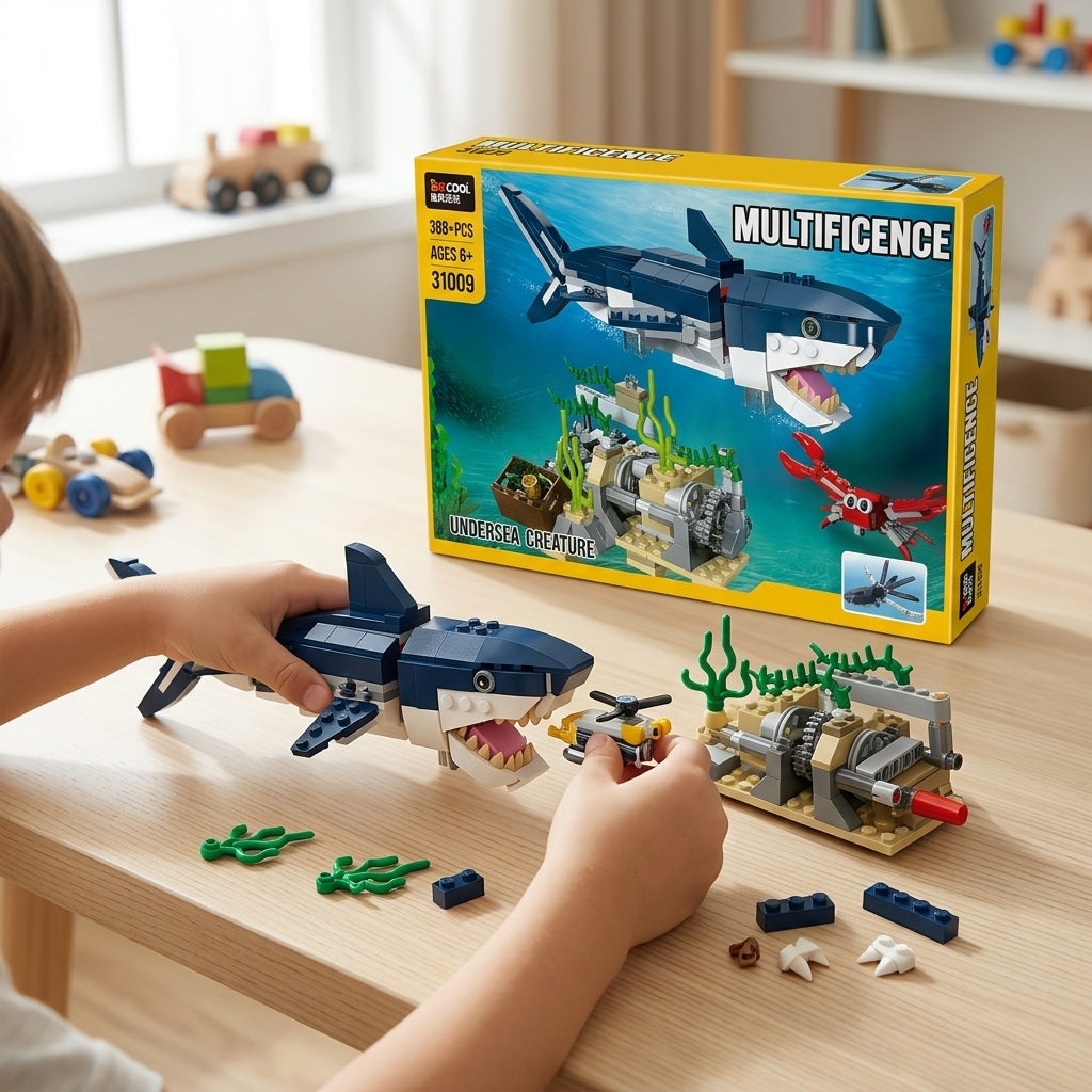 388-Piece Undersea Creature Building Set – Multi Defence Shark Model