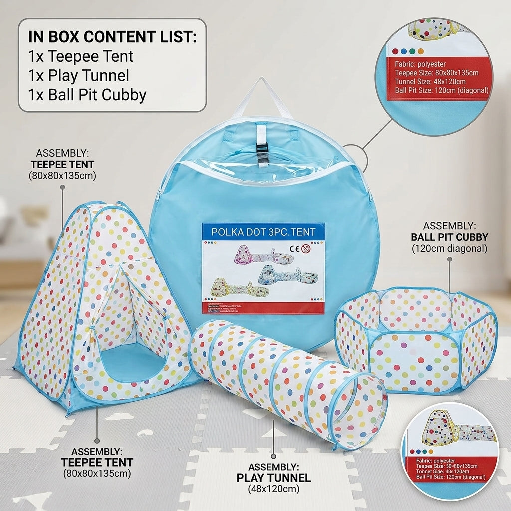 3-Piece Polka Dot Kids Play Tent