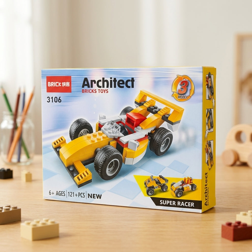 3-in-1 Super Racer Building Set – 121+ Pieces