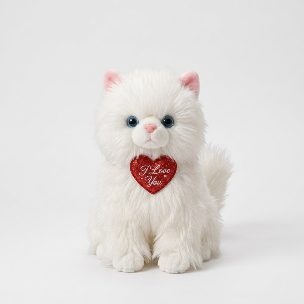 White Cat Plush with Heart
