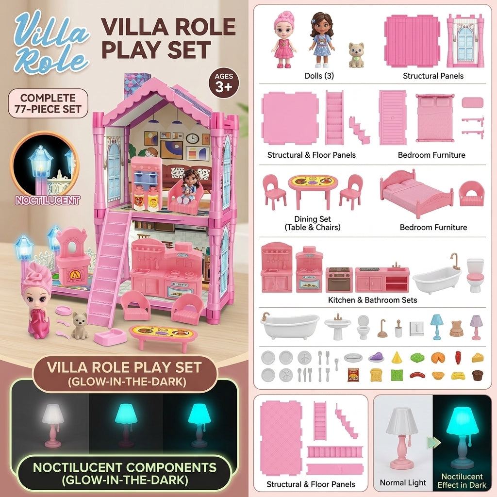 77-Piece Villa Role-Play Dollhouse Set